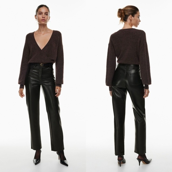 NEW Aritzia Wilfred The Melina High-waisted Vegan Leather Pants Black